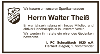 Traueranzeige von Walter Theiß von Pegnitz-Zeitung